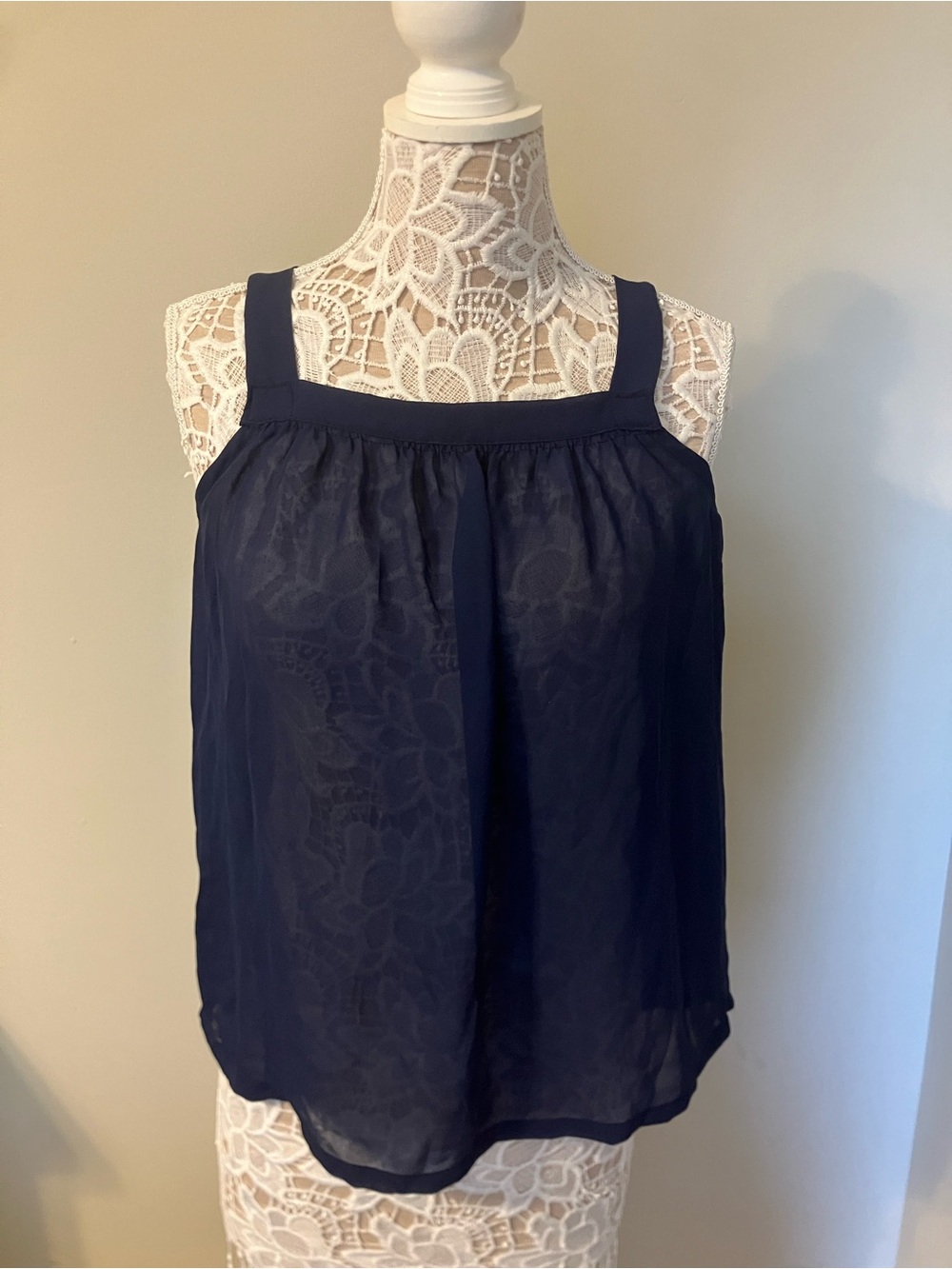 Navy Sleeveless Chiffon Tank Top - Women's